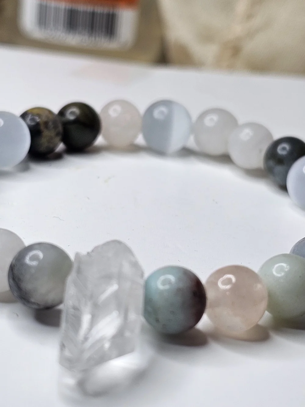 Multicolor Pastel Beaded Bracelet with Clear Quartz Accent